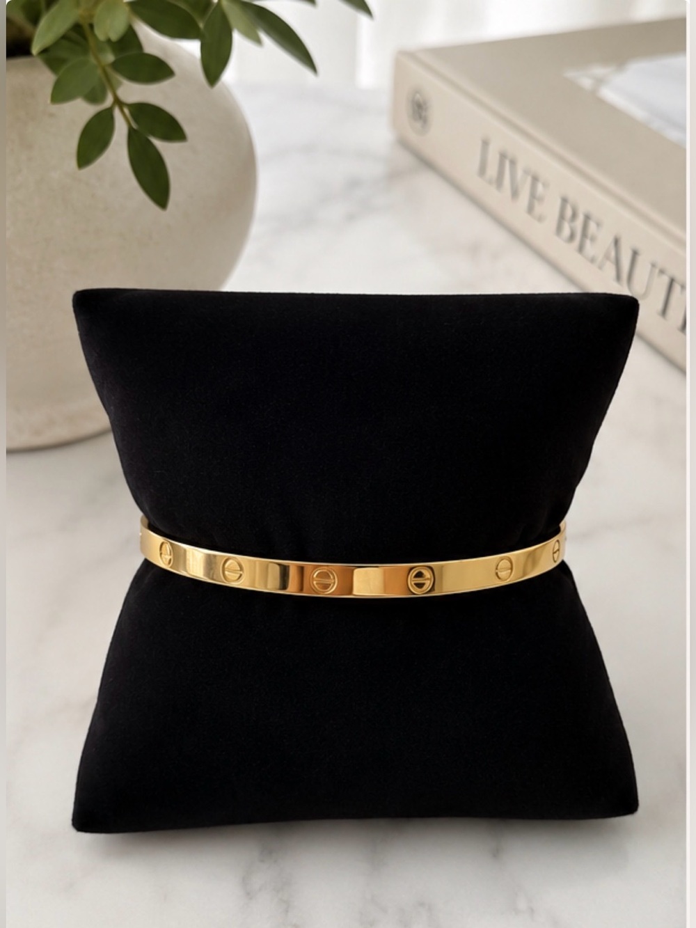 Gold-Tone Screw Motif Bangle Bracelet